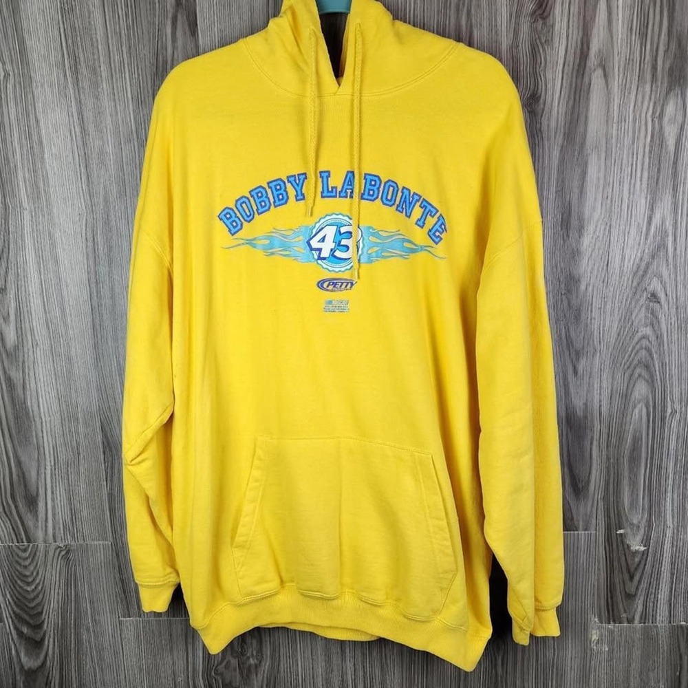 NASCAR Bobby Labonte 43 Petty Enterprises Hoodie Yellow Checkered Flag Sports XL
